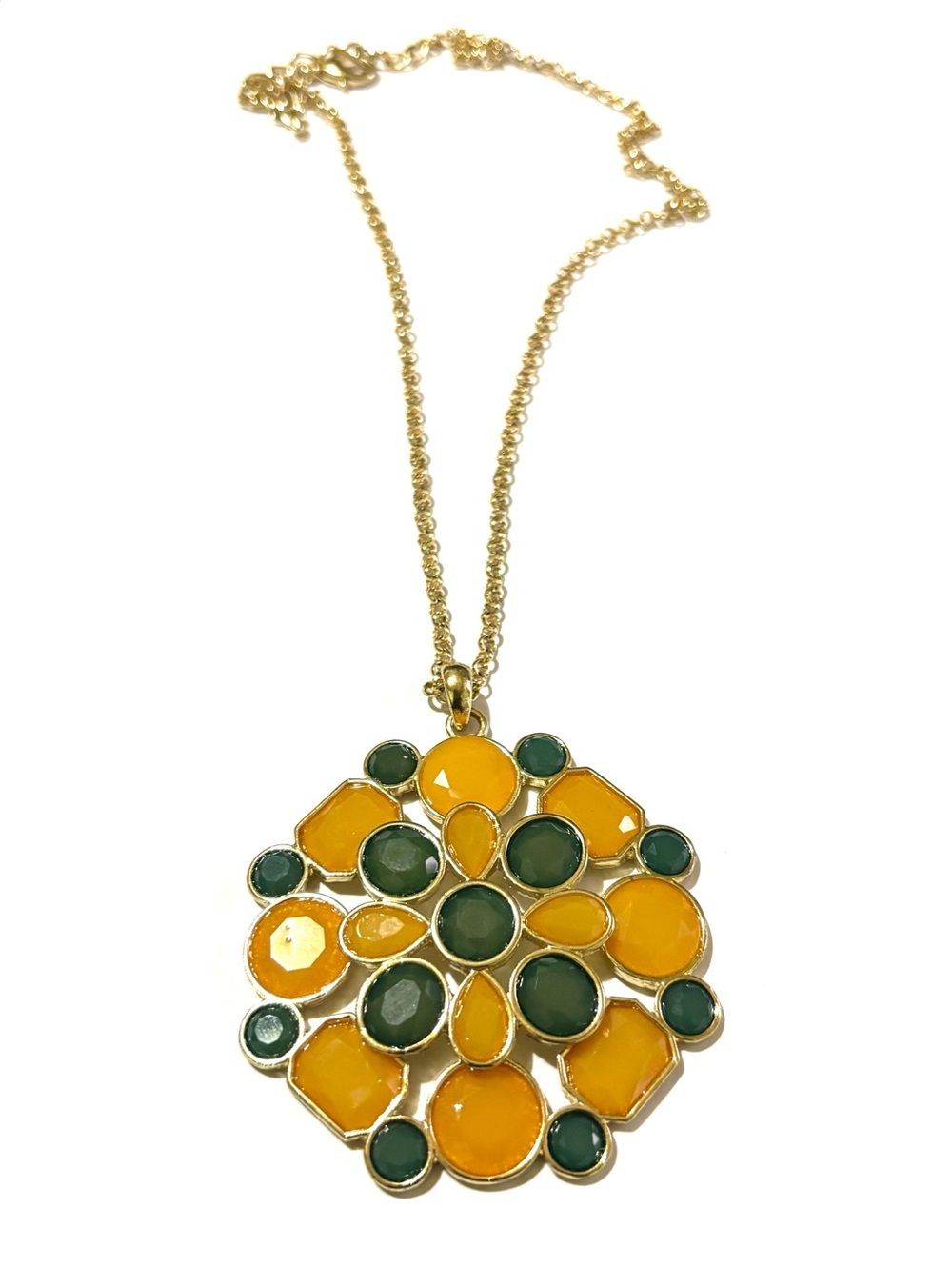 Fashion Jewelry Gold-Tone Yellow & Green Floral Pendant Necklace